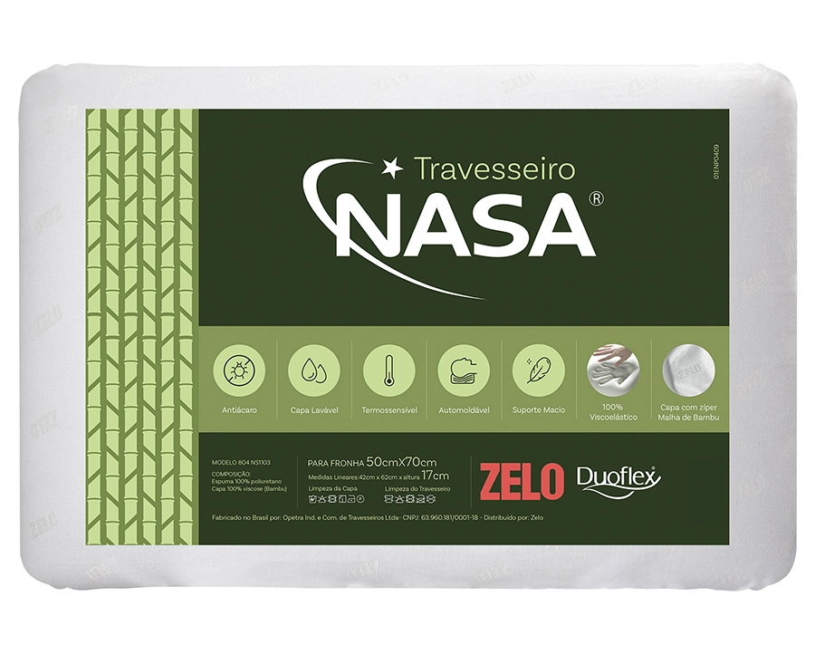 Travesseiro Zelo Viscoelástico 0.42x0.62m - Malha de Bambu